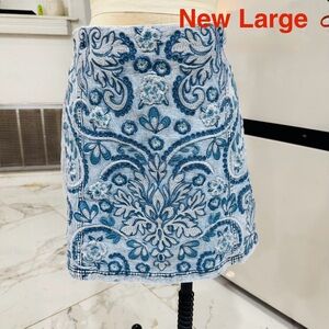 Blue Floral Embroidered Skirt